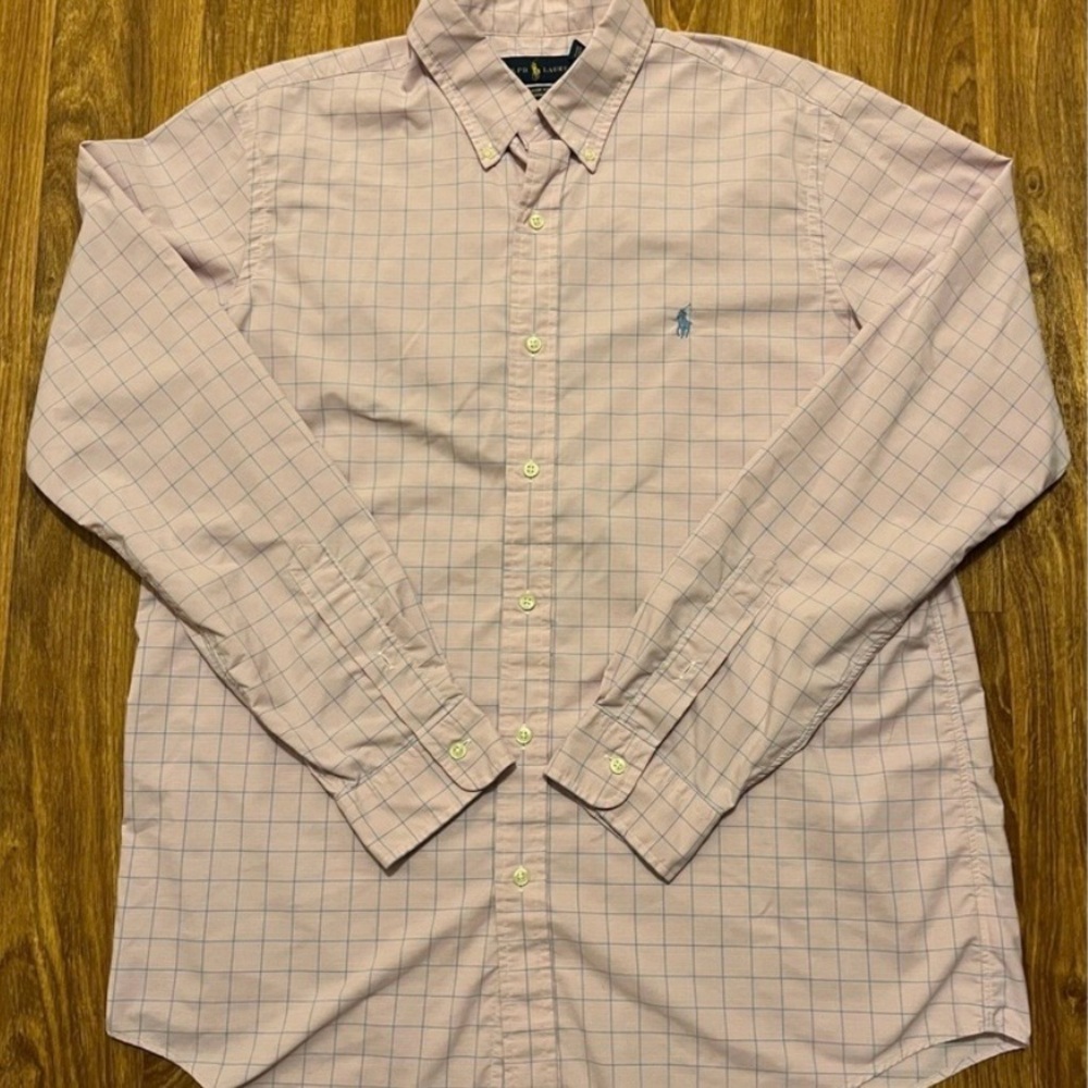 Ralph Lauren Performance Shirt Men Large Pink Blue Plaid Button Down‎